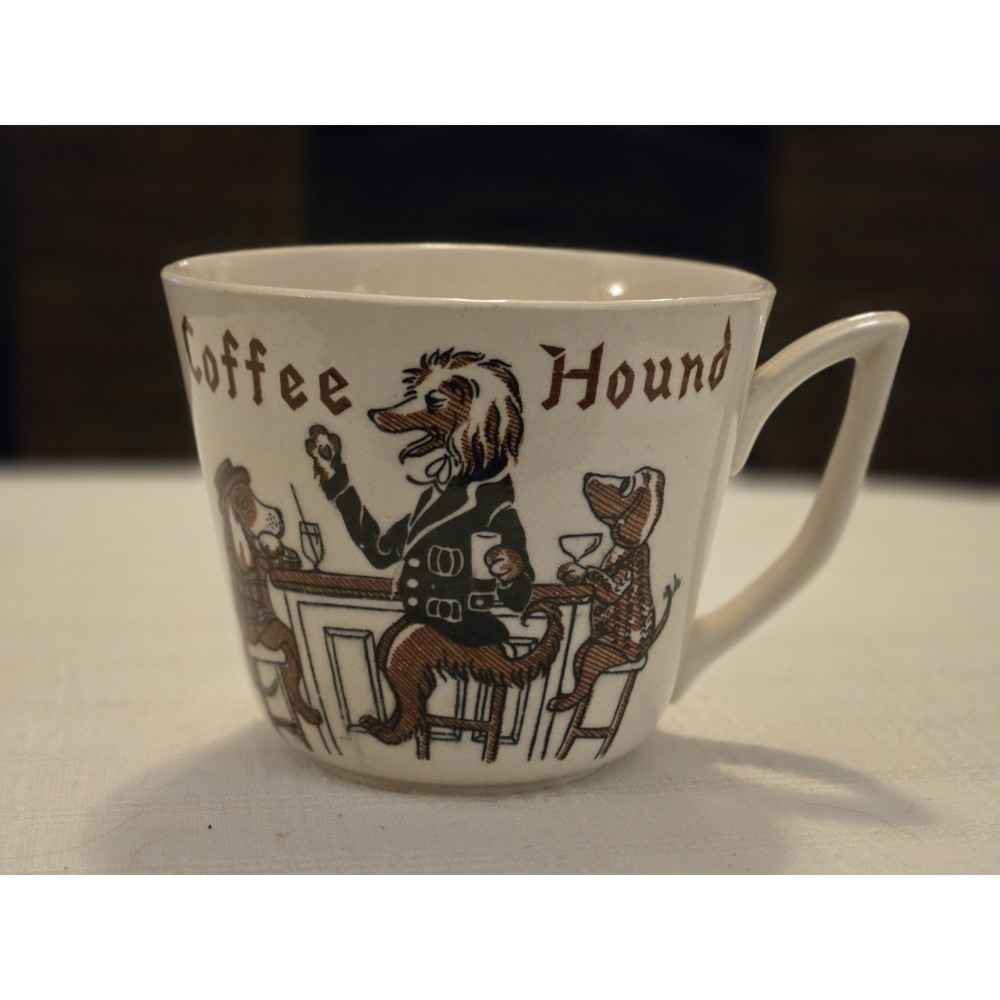 Vintage Coffee Hound Novelty Dog Painted Ceramic & Porcelain Coffee Mug Handle